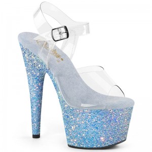 Pleaser Adore-708LG Women's Platform Heels Sandals Blue / Clear | NZ EFMLDI