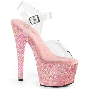 Pleaser Adore-708LG Women's Platform Heels Sandals Pink / Clear | NZ FPKUWY