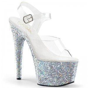 Pleaser Adore-708LG Women's Platform Heels Sandals Silver / Clear | NZ DFBHER