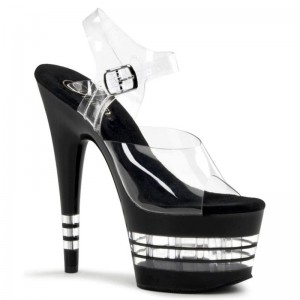 Pleaser Adore-708LN Women's Platform Heels Sandals Black / Clear | NZ QZLSYN