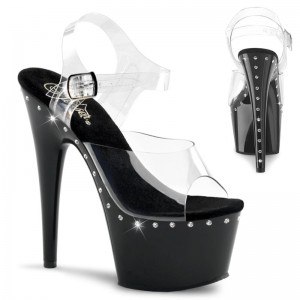 Pleaser Adore-708LS Women's Platform Heels Sandals Black / Clear | NZ MGETOR