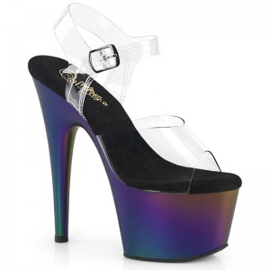 Pleaser Adore-708MCH Women's Platform Heels Sandals Purple / Clear | NZ HZFSEQ