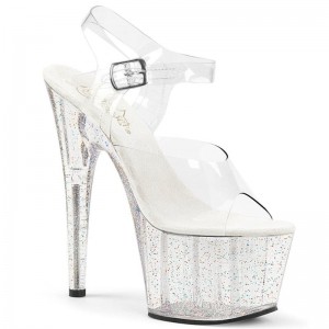 Pleaser Adore-708MG Women's Platform Heels Sandals Clear | NZ MTPFXJ