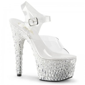 Pleaser Adore-708MR-5 Women's Platform Heels Sandals Silver / Clear | NZ QCLTWZ