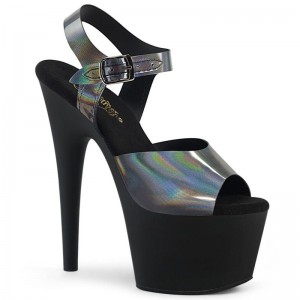 Pleaser Adore-708N-DT Women's Platform Heels Sandals Grey / Black | NZ ECKYUR