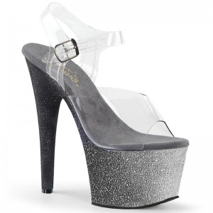 Pleaser Adore-708OMBRE Women's Platform Heels Sandals Silver / Clear | NZ HNXOTW