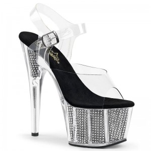 Pleaser Adore-708SRS Women's Platform Heels Sandals Black / Clear | NZ WHPUAE