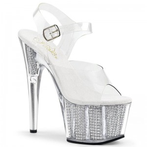 Pleaser Adore-708SRS Women's Platform Heels Sandals Silver / Clear | NZ FJDBLU