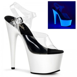 Pleaser Adore-708UV Women's Platform Heels Sandals White / Clear | NZ QEABKD