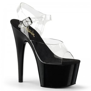 Pleaser Adore-708 Women's Platform Heels Sandals Black / Clear | NZ SZWTGR