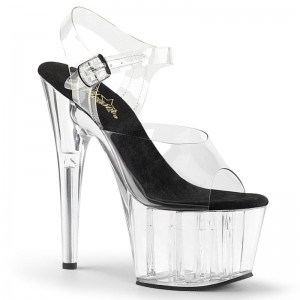 Pleaser Adore-708 Women's Platform Heels Sandals Black / Clear | NZ YHMVOW