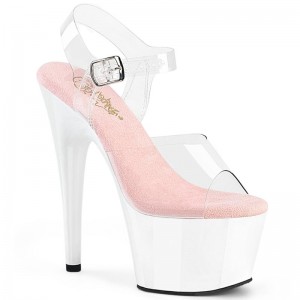 Pleaser Adore-708 Women's Platform Heels Sandals Pink / White | NZ UGOKAC