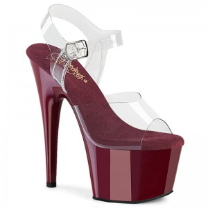 Pleaser Adore-708 Women's Platform Heels Sandals Burgundy / Clear | NZ MZUEXW