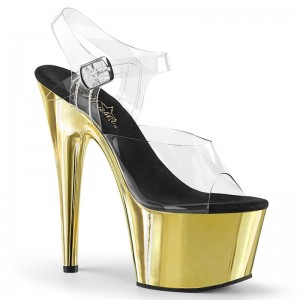 Pleaser Adore-708 Women's Platform Heels Sandals Gold / Clear | NZ RJMAET