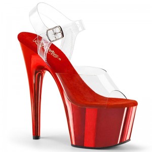 Pleaser Adore-708 Women's Platform Heels Sandals Red / Clear | NZ NIDKWO