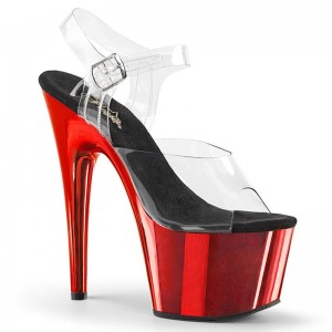 Pleaser Adore-708 Women's Platform Heels Sandals Red / Clear | NZ WIKONB