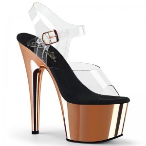 Pleaser Adore-708 Women's Platform Heels Sandals Rose Gold / Clear | NZ BCMXRZ