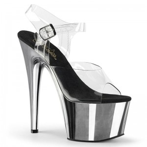 Pleaser Adore-708 Women's Platform Heels Sandals Silver / Clear | NZ QDATXK