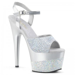 Pleaser Adore-709-2G Women's Platform Heels Sandals Silver | NZ WKUNCI