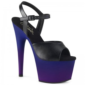 Pleaser Adore-709BP Vegan Leather Women's Platform Heels Sandals Black / Blue | NZ ZHXIKJ