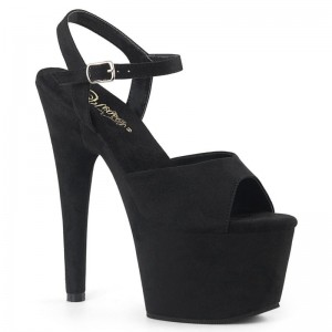 Pleaser Adore-709FS Suede Women's Platform Heels Sandals Black | NZ FXOWGC