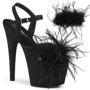 Pleaser Adore-709F Suede Women's Platform Heels Sandals Black | NZ PJFNBD