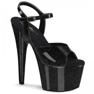 Pleaser Adore-709GP Women's Platform Heels Sandals Black | NZ CUXGLK