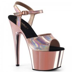 Pleaser Adore-709HGCH Women's Platform Heels Sandals Rose Gold | NZ NSDXKL