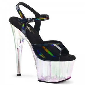 Pleaser Adore-709HT Hologram Women's Platform Heels Sandals Black / Clear | NZ SONGTM