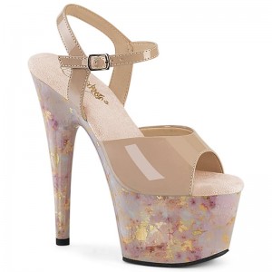 Pleaser Adore-709MB Women's Platform Heels Sandals Beige / Pink | NZ SNHLJC