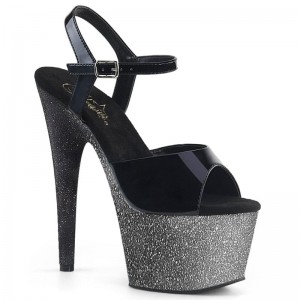 Pleaser Adore-709OMBRE Women's Platform Heels Sandals Black / Silver | NZ TGKFJQ