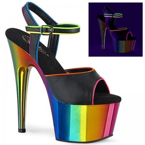 Pleaser Adore-709RC-02 Vegan Leather Women's Platform Heels Sandals Black / Multicolor | NZ TFEYAK