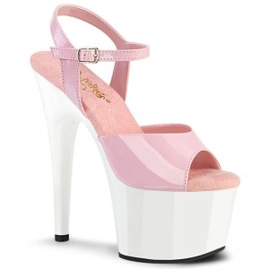 Pleaser Adore-709 Women's Platform Heels Sandals Pink / White | NZ MGSORK