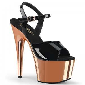 Pleaser Adore-709 Women's Platform Heels Sandals Black / Rose Gold | NZ UEBQTV