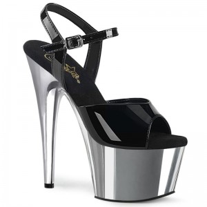 Pleaser Adore-709 Women's Platform Heels Sandals Black / Silver | NZ AYQTSM