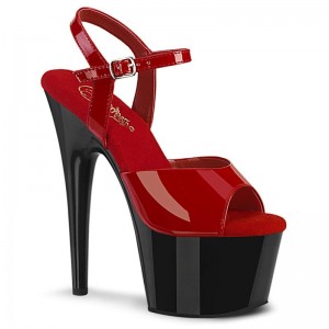 Pleaser Adore-709 Women's Platform Heels Sandals Red / Black | NZ AZLFYJ