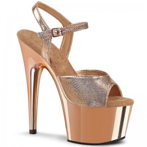 Pleaser Adore-709 Women's Platform Heels Sandals Gold / Rose Gold | NZ ZLAPYR