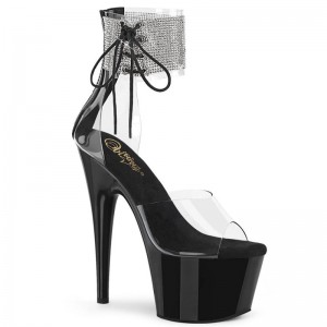 Pleaser Adore-724RS Women's Platform Heels Sandals Black / Clear | NZ JRYVTM