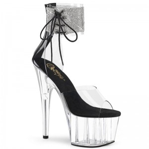 Pleaser Adore-724RS Women's Platform Heels Sandals Black / Clear | NZ NDECVR