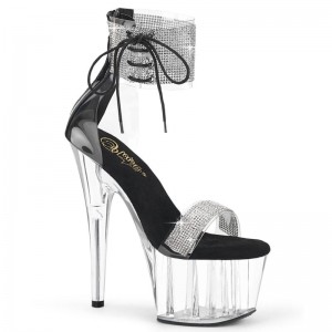 Pleaser Adore-727RS Women's Platform Heels Sandals Black / Clear | NZ JGLVIA