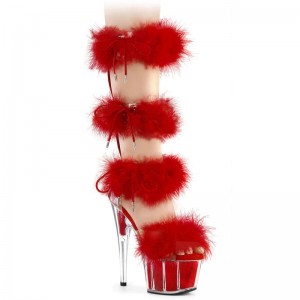 Pleaser Adore-728F Women's Platform Heels Sandals Red / Clear | NZ KOBJIX