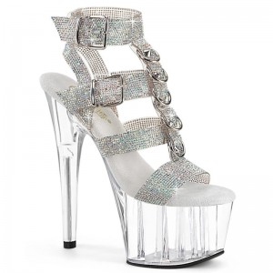 Pleaser Adore-756RS AB Rhinestone Women's Platform Heels Sandals Silver / Clear | NZ YBDAJM