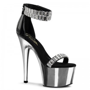 Pleaser Adore-769RS Women's Platform Heels Sandals Black / Silver | NZ KQEXZY