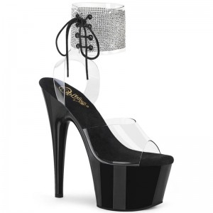 Pleaser Adore-791-2RS Women's Platform Heels Sandals Black / Clear | NZ EGIFOU