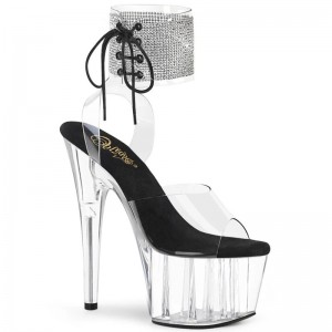 Pleaser Adore-791-2RS Women's Platform Heels Sandals Black / Clear | NZ VJGKAS