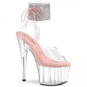 Pleaser Adore-791-2RS Women's Platform Heels Sandals Pink / Clear | NZ RFHLNI