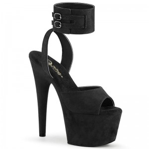 Pleaser Adore-791FS Suede Women's Platform Heels Sandals Black | NZ DQJFHM