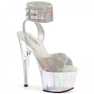 Pleaser Adore-791HTRS Women's Platform Heels Sandals Silver | NZ USQBLJ