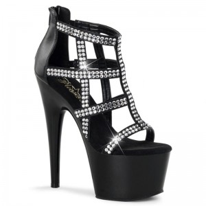 Pleaser Adore-798 Vegan Leather Women's Platform Heels Sandals Black | NZ ZSKYOU