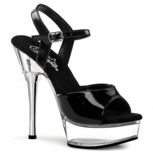 Pleaser Allure-609 Women's Platform Heels Sandals Black / Clear | NZ KJOPIL